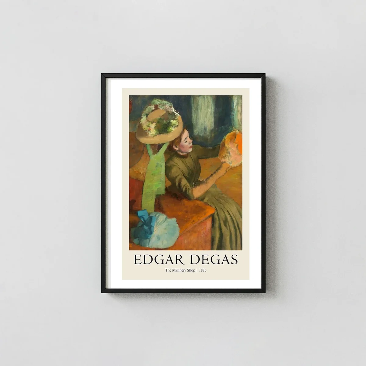 Degas' The Millinery Shop (1886) Poster | Impressionist Painting Edgar Degas Paintings xe2x80x93 Portrait Frame Wall Art Mockup | MerchFuse