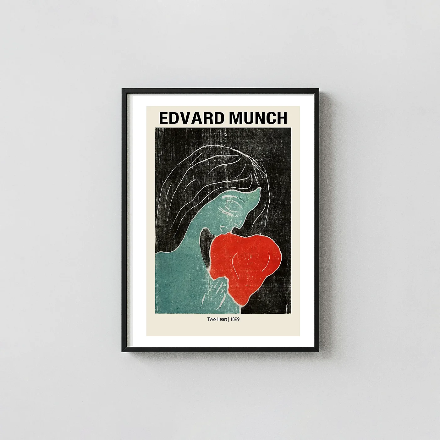 Edvard Munch 'Two Heart' (1899) Poster Expressionist Woodcut Print Art - fine art poster print