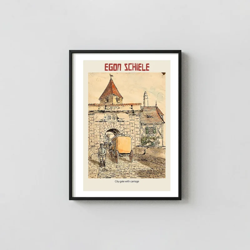 Egon Schiele Poster: City Gate with Carriage (Vintage Expressionist Art Print)