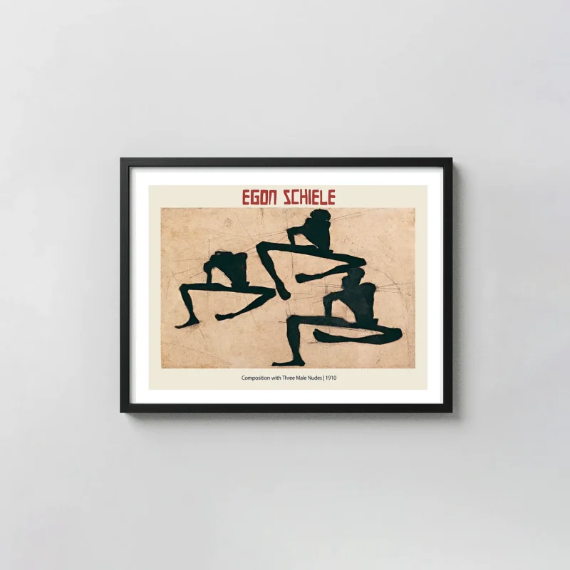 Egon Schiele - Composition with Three Male Nudes (1910) Expressionist Art Poster