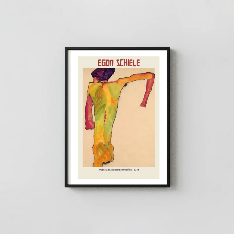 Egon Schiele Poster | Male Nude, Propping Himself Up (1910) Expressionist Art Print