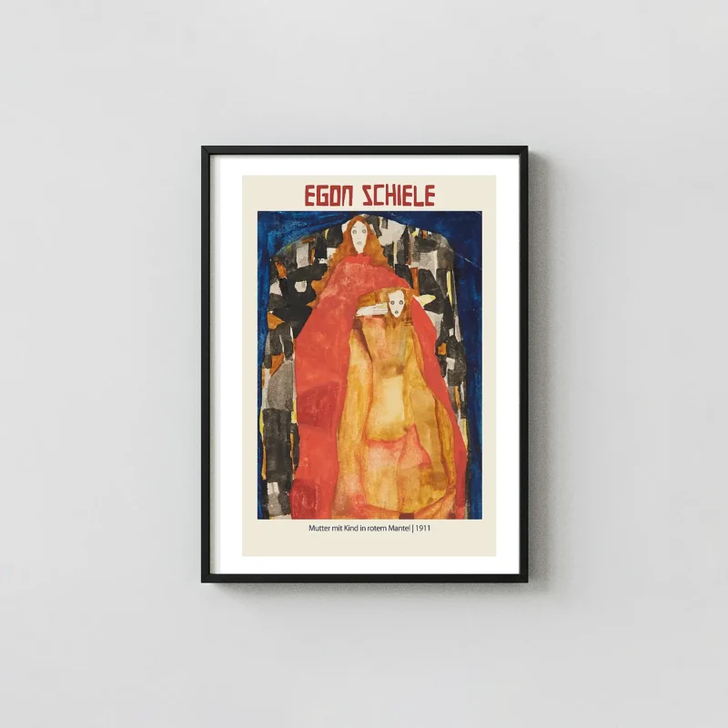 Egon Schiele Poster: "Mother with Child in Red Cloak" (Mutter mit Kind) 1911 Expressionism Print