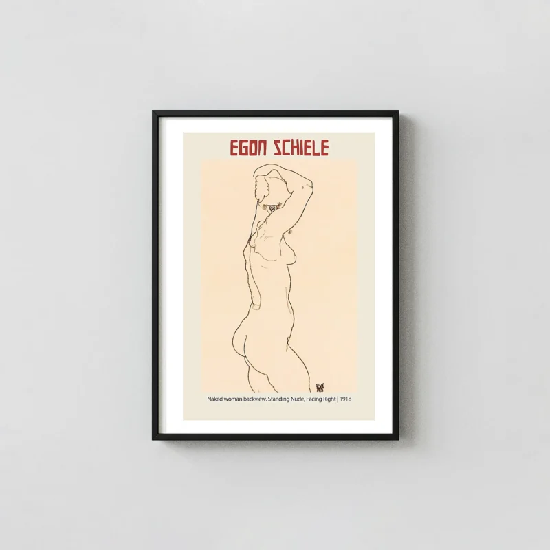Egon Schiele 'Naked Woman Backview' (1918) Poster - Classic Expressionist Nude Art Print