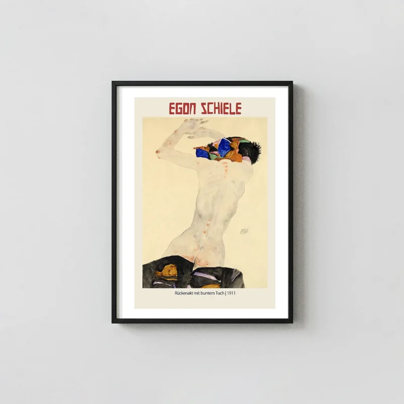 Egon Schiele Poster | Nude Back with Colorful Cloth (Rückenakt mit buntem Tuch) 1911