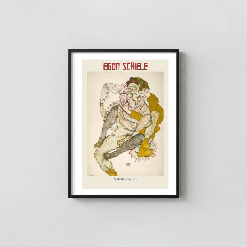 Egon Schiele Poster: Seated Couple (1915) - Expressionist Figure Art Print