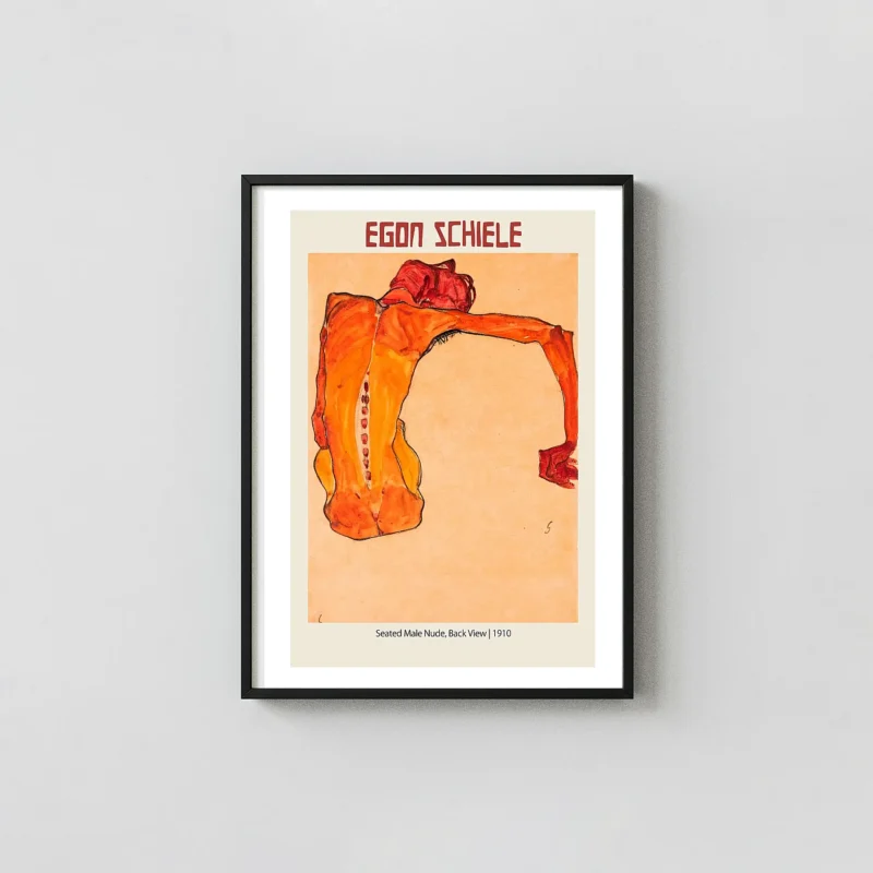 Egon Schiele Poster: Seated Male Nude, Back View (1910) Expressionist Art Print