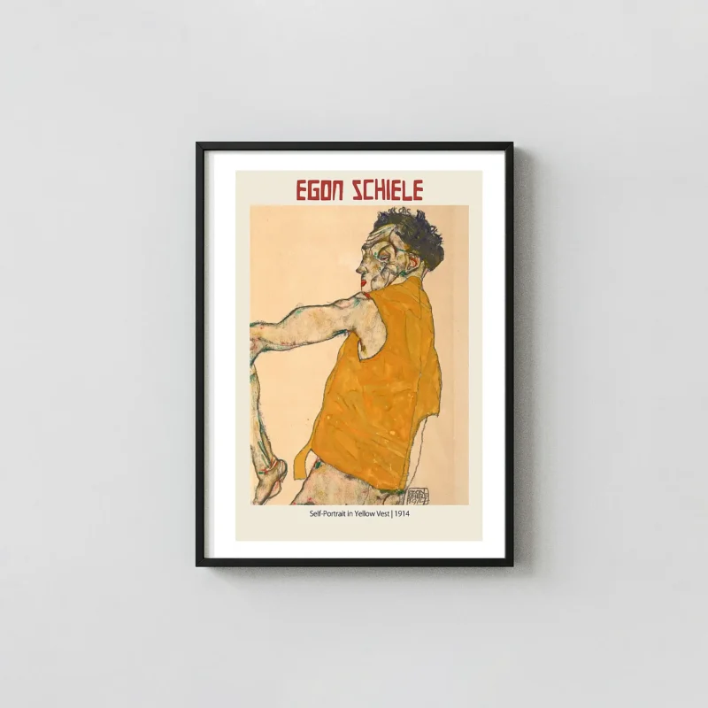 Egon Schiele Self-Portrait in Yellow Vest (1914) Expressionist Art Poster