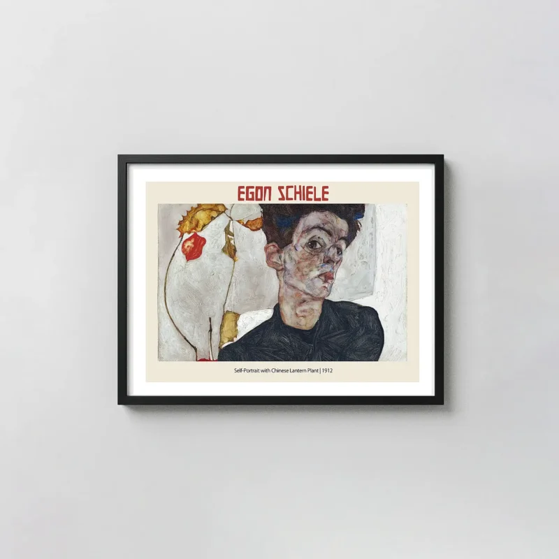 Egon Schiele Self-Portrait with Chinese Lantern Plant (1912) Poster Print | Expressionism Art
