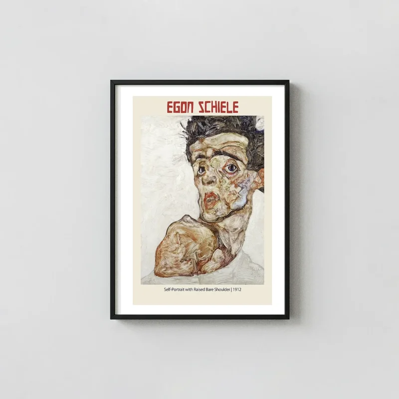 Egon Schiele "Self-Portrait with Raised Bare Shoulder" (1912) Expressionist Poster