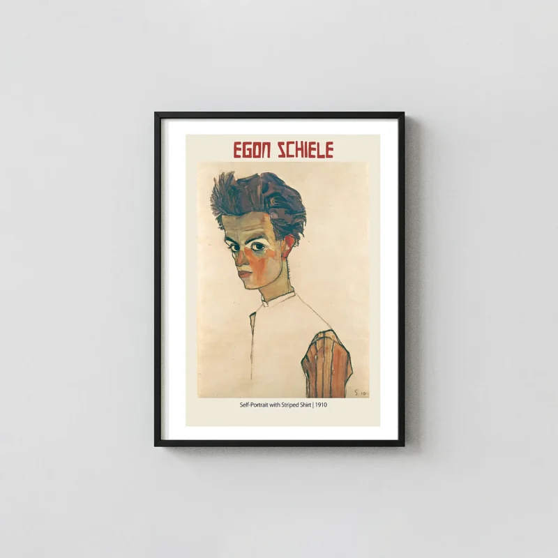 Egon Schiele: Self-Portrait with Striped Shirt (1910) - Iconic Expressionism Art Print