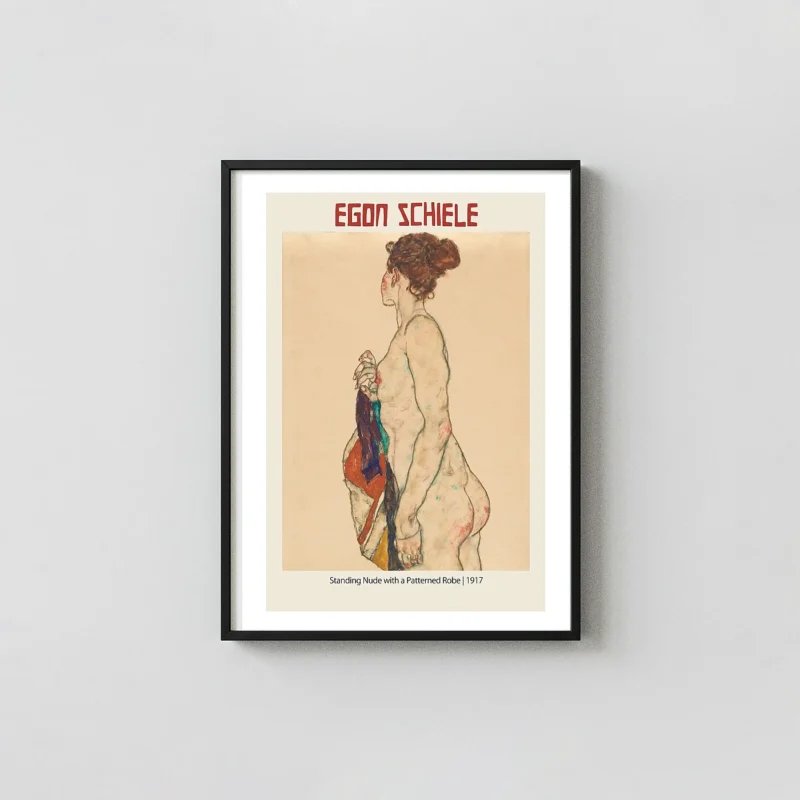 Egon Schiele Standing Nude with a Patterned Robe (1917) Expressionist Art Poster