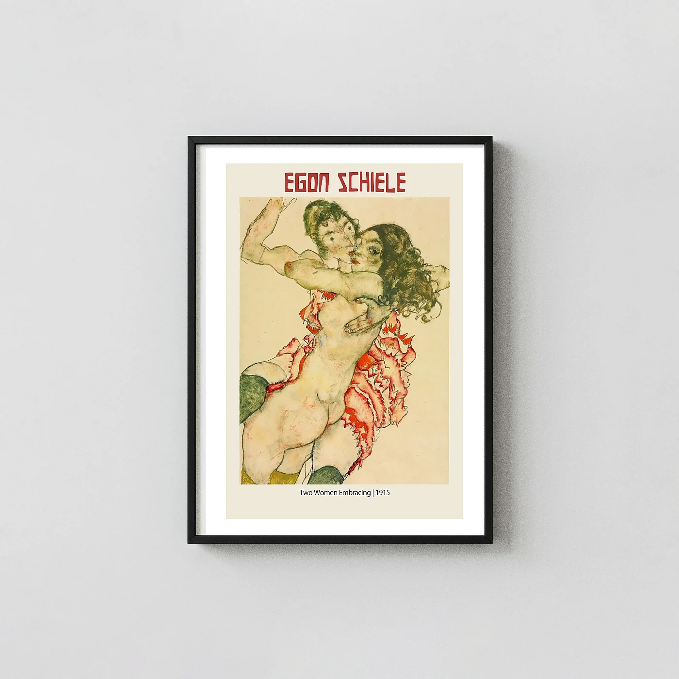 Egon Schiele art print Two Women Embracing 1915 Expressionist - fine art poster print