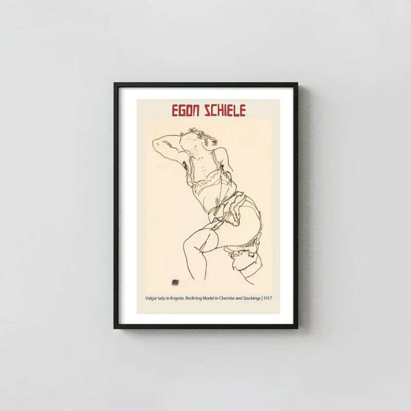 Egon Schiele 'Reclining Model in Chemise and Stockings' 1917 Expressionist Print