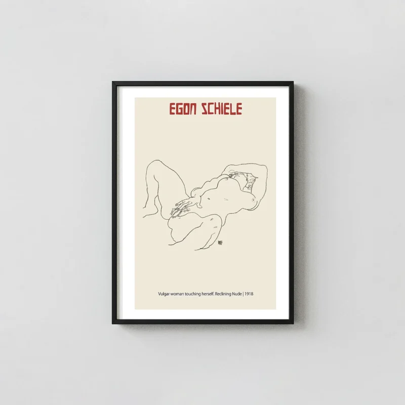 Egon Schiele - 'Vulgar Woman Touching Herself' (Reclining Nude, 1918) Expressionist Poster Print