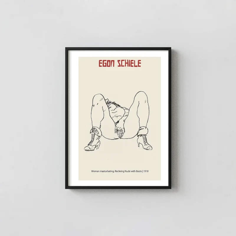 Egon Schiele - Reclining Nude with Boots (1918) Expressionist Art Poster Print