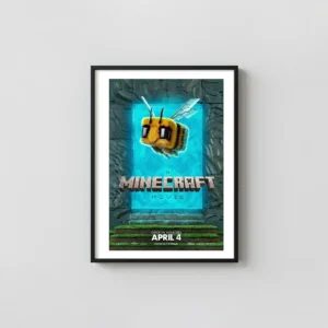 A Minecraft Movie | Poster | Fuzzy Bee Character Wall Movie Posters xe2x80x93 Portrait Frame Wall Art Mockup | MerchFuse