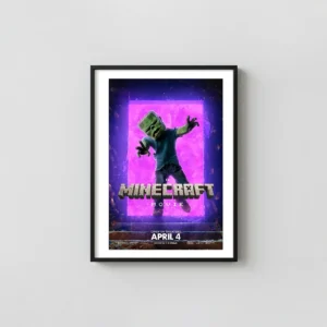 A Minecraft Movie Poster | Zombie Emerging from Glowing Nether Portal Art Horror Movies Posters xe2x80x93 Portrait Frame Wall Art Mockup | MerchFuse
