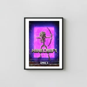 A Minecraft Movie Skeleton Poster | Blocky Wall Art | Nether Portal Glow Movie Posters xe2x80x93 Portrait Frame Wall Art Mockup | MerchFuse