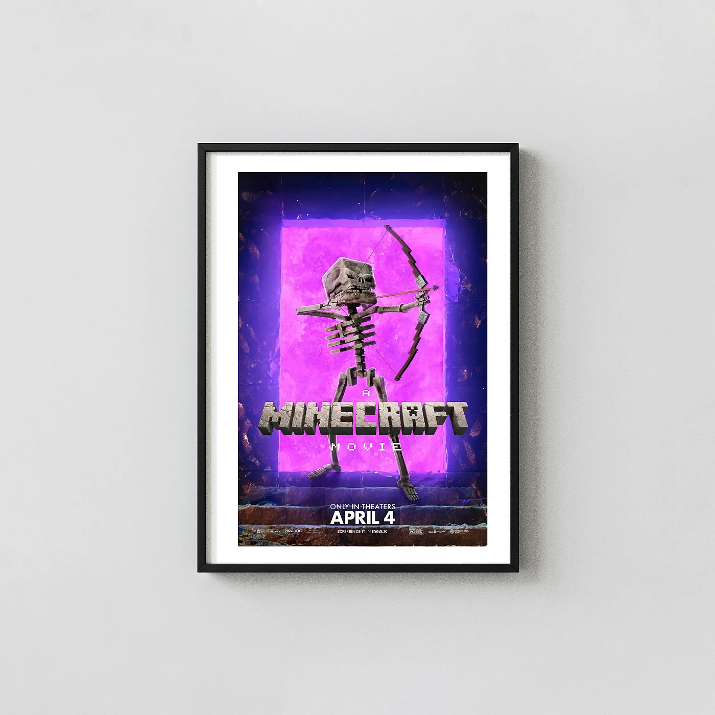 A Minecraft Movie Skeleton Poster | Blocky Wall Art | Nether Portal Glow A Minecraft Movie Skeleton Poster | Blocky Wall Art | Nether Portal Glow Movie Posters Xe2X80X93 Portrait Frame Wall Art Mockup | Merchfuse