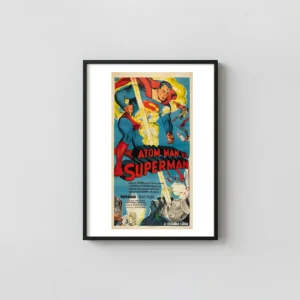 Atom Man vs. Superman | Vintage Movie Poster | Iconic 1950s Columbia Serial Art Movie Posters xe2x80x93 Portrait Frame Wall Art Mockup | MerchFuse
