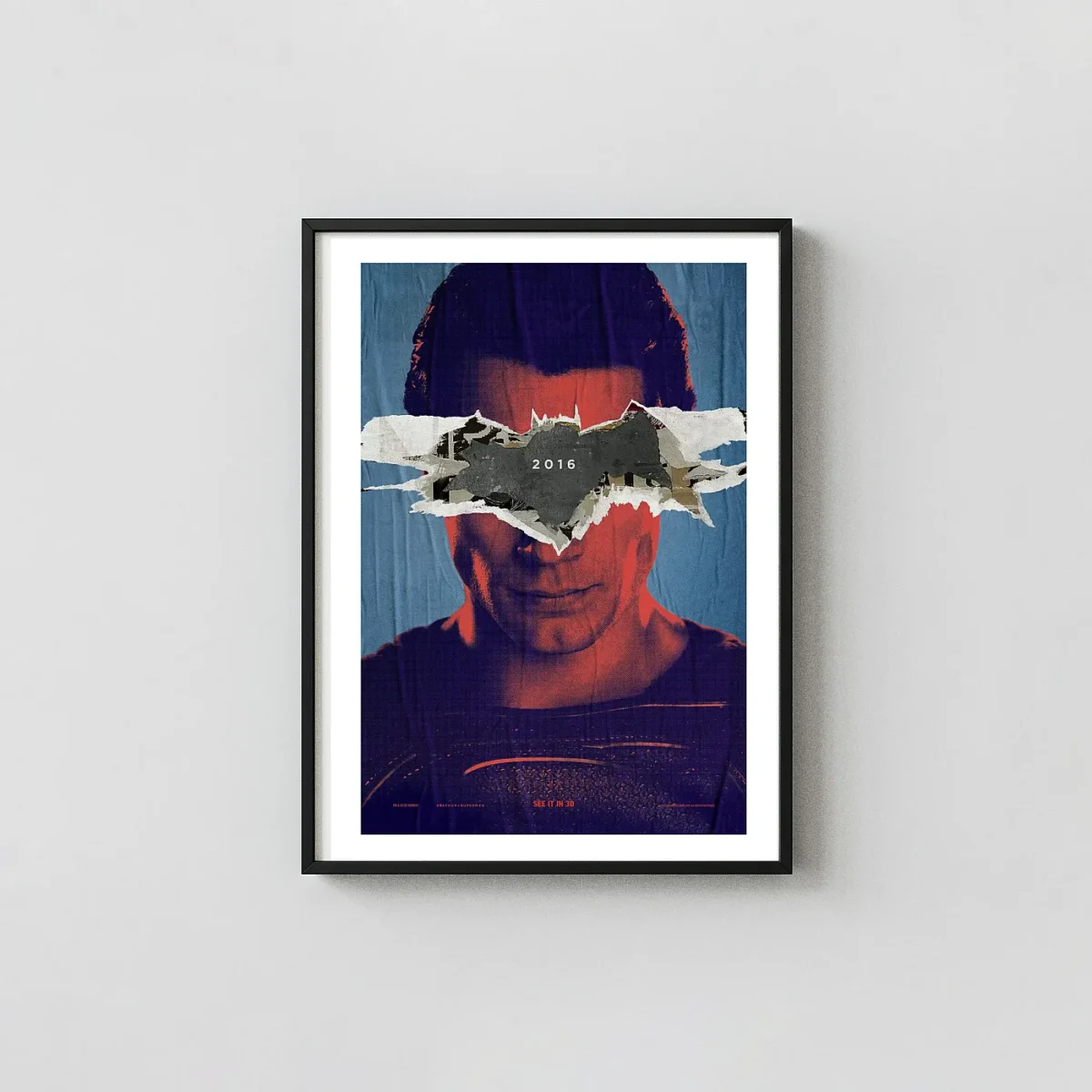 Batman v Superman | Movie Poster | Distressed Clark Kent Halftone Art Batman Movie Posters xe2x80x93 Portrait Frame Wall Art Mockup | MerchFuse