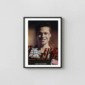 Fight Club | Movie Poster | Tyler Durden Smiling Brad Pitt Art Action & Adventure Movie Posters xe2x80x93 Portrait Frame Wall Art Mockup | MerchFuse