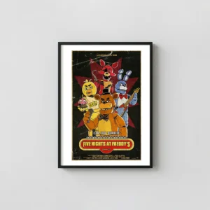 FNAF Movie Poster 2023 | Freddy, Foxy, Bonnie, Chica Retro Art Horror Movies Posters xe2x80x93 Portrait Frame Wall Art Mockup | MerchFuse