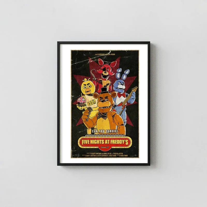 FNAF Movie Poster 2023 | Freddy, Foxy, Bonnie, Chica Retro Art