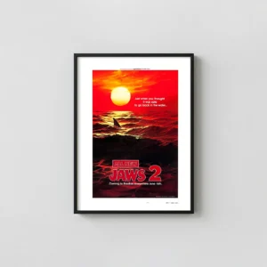 Jaws 2 | Movie Poster | Fiery Sunset Shark Fin Wall Horror Movies Posters xe2x80x93 Portrait Frame Wall Art Mockup | MerchFuse
