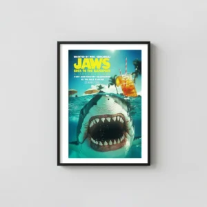 Jaws Goes to the Bahamas | Movie Poster | Humorous Shark Wall Horror Movies Posters xe2x80x93 Portrait Frame Wall Art Mockup | MerchFuse