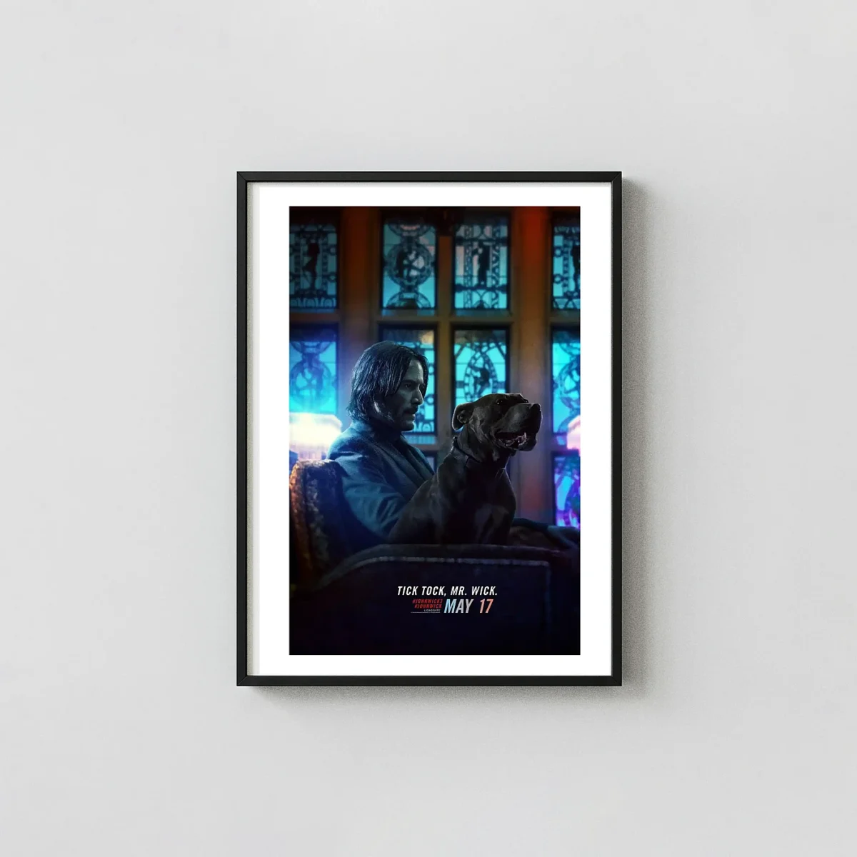 John Wick 3 Parabellum | Movie Poster | Keanu Reeves & Dog Wall Action & Adventure Movie Posters xe2x80x93 Portrait Frame Wall Art Mockup | MerchFuse