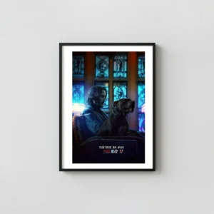 John Wick 3 Parabellum | Movie Poster | Keanu Reeves & Dog Wall Action & Adventure Movie Posters xe2x80x93 Portrait Frame Wall Art Mockup | MerchFuse