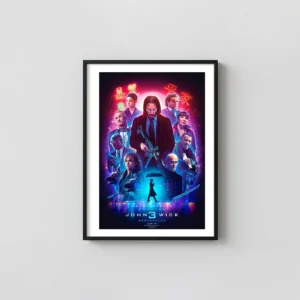 John Wick 3: Parabellum | Movie Poster | Cyberpunk Neon Ensemble Action & Adventure Movie Posters xe2x80x93 Portrait Frame Wall Art Mockup | MerchFuse
