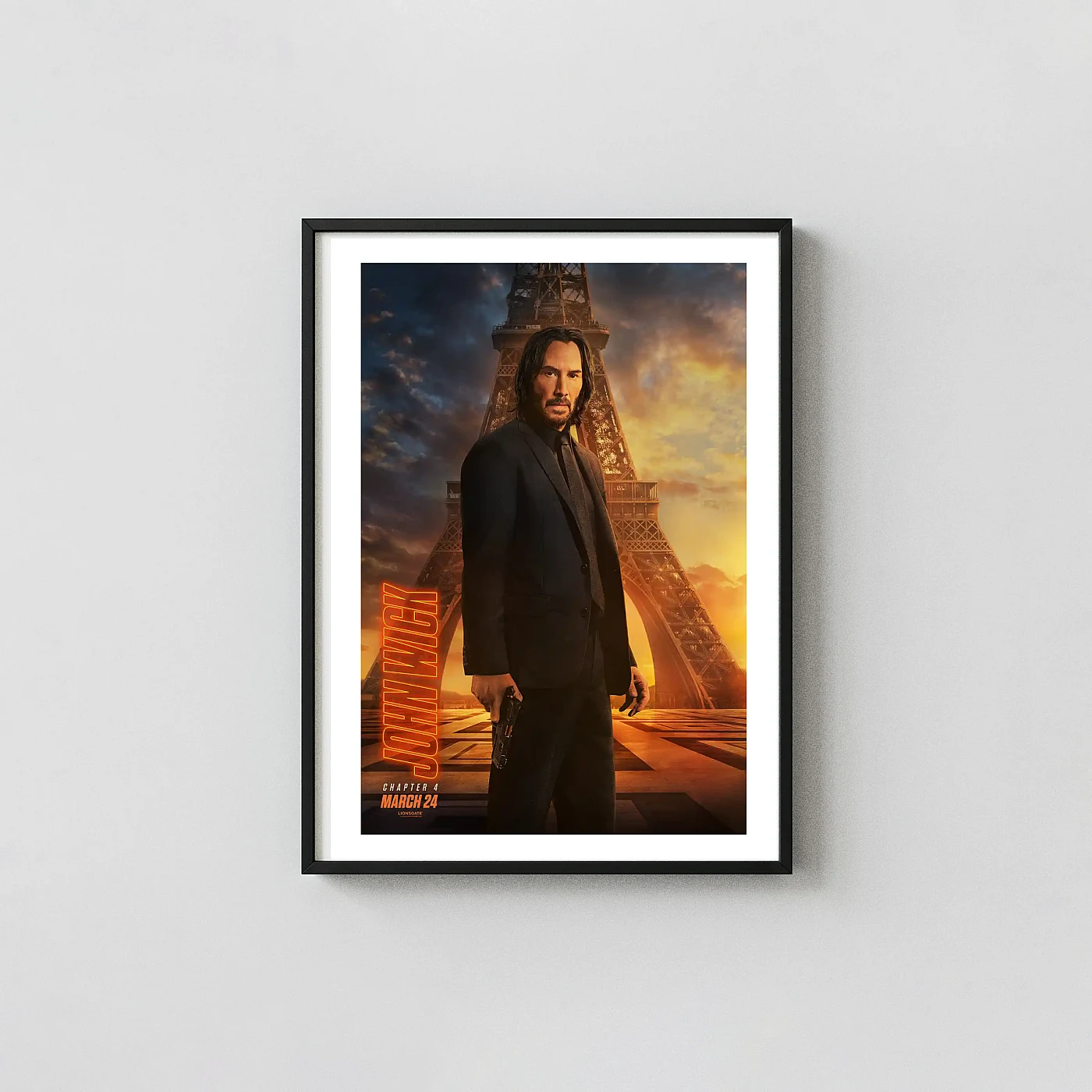 John Wick: Chapter 4 | Movie Poster | Keanu Reeves &Amp; Eiffel Tower Print John Wick: Chapter 4 | Movie Poster | Keanu Reeves &Amp; Eiffel Tower Action &Amp; Adventure Movie Posters Xe2X80X93 Portrait Frame Wall Art Mockup | Merchfuse