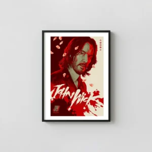 John Wick 4 | Movie Poster | Keanu Reeves Red Sakura Action & Adventure Movie Posters xe2x80x93 Portrait Frame Wall Art Mockup | MerchFuse