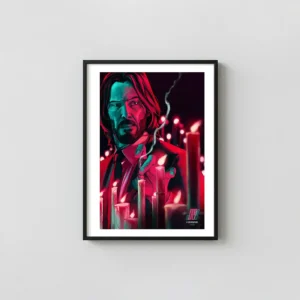 John Wick: Chapter 4 | Movie Poster | Neon Cyan & Red Candle Art Action & Adventure Movie Posters xe2x80x93 Portrait Frame Wall Art Mockup | MerchFuse