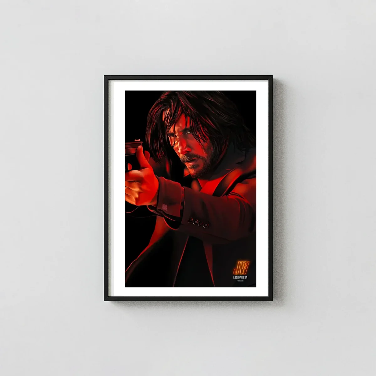 John Wick: Chapter 4 | Movie Poster | Neon Red Action Action & Adventure Movie Posters xe2x80x93 Portrait Frame Wall Art Mockup | MerchFuse