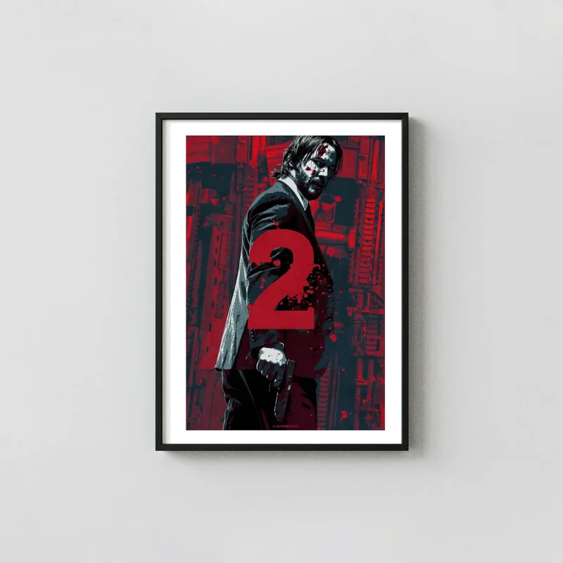 John Wick: Chapter 2 | Movie Poster | Bloody Red Neo-Noir Action & Adventure Movie Posters xe2x80x93 Portrait Frame Wall Art Mockup | MerchFuse