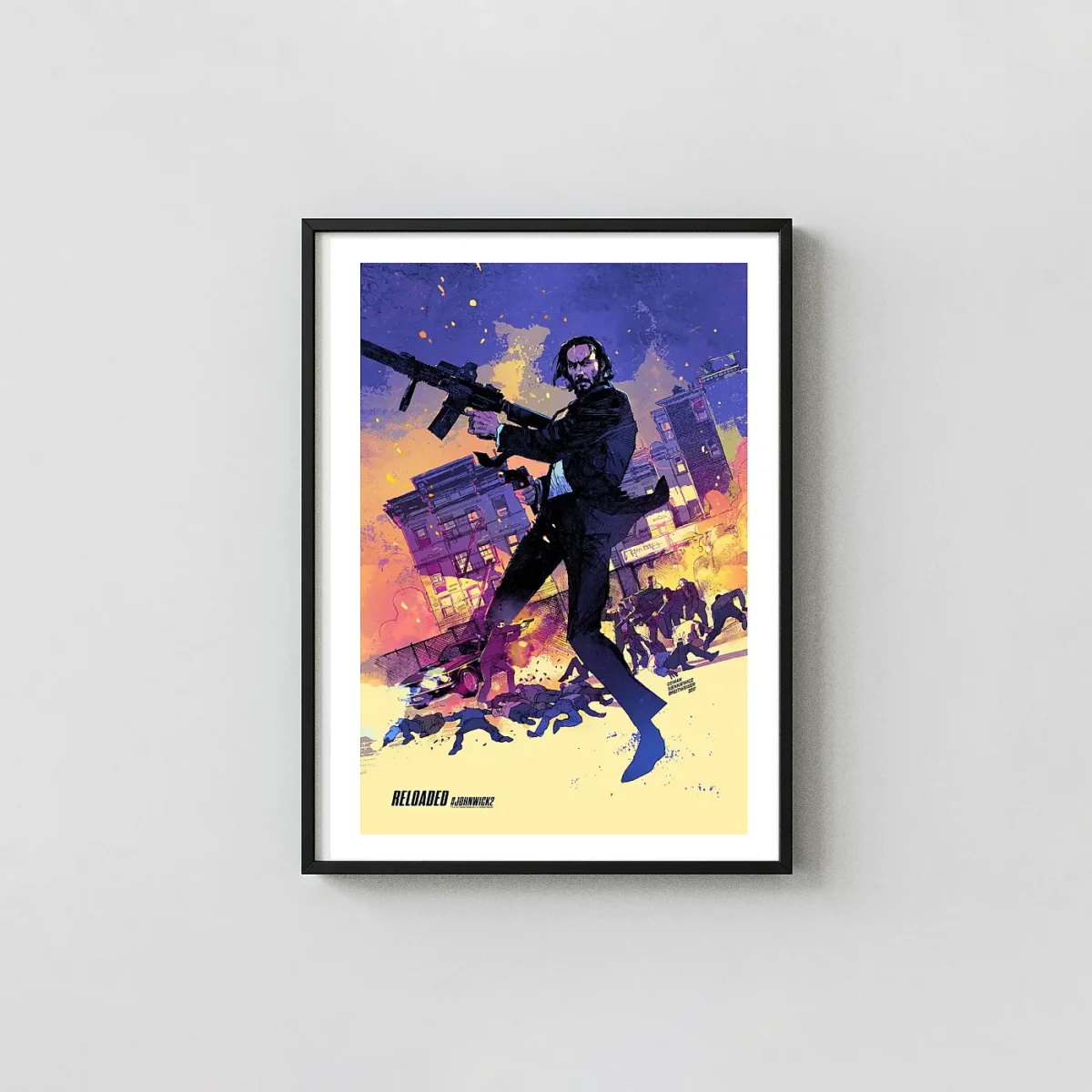John Wick Chapter 2 Poster | Action Movie Wall Art | Neon Illustration Action & Adventure Movie Posters xe2x80x93 Portrait Frame Wall Art Mockup | MerchFuse