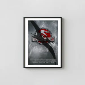 Jurassic Park III | Movie Poster | Metallic Spinosaurus Logo Jurassic Park Movie Posters xe2x80x93 Portrait Frame Wall Art Mockup | MerchFuse
