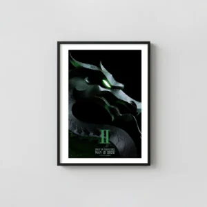 Mortal Kombat 2 | Movie Poster | Metallic Green Dragon Logo Art Movie Posters xe2x80x93 Portrait Frame Wall Art Mockup | MerchFuse