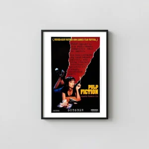 Pulp Fiction | Movie Poster | Mia Wallace Iconic Definition Movie Posters xe2x80x93 Portrait Frame Wall Art Mockup | MerchFuse