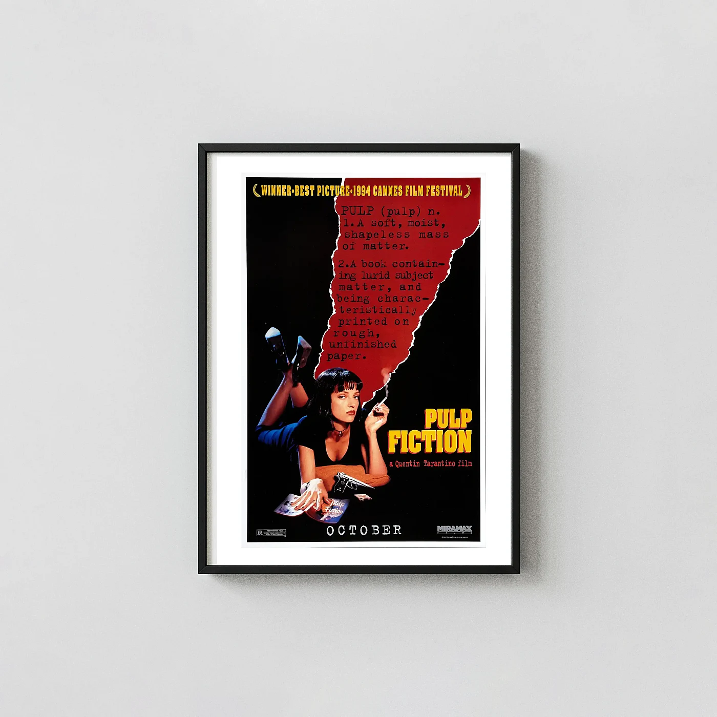 Pulp Fiction | Movie Poster | Mia Wallace Iconic Definition Movie Posters xe2x80x93 Portrait Frame Wall Art Mockup | MerchFuse