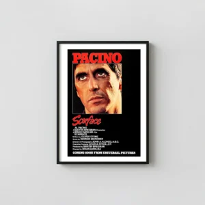 Scarface | Movie Poster | Vintage Al Pacino Teaser Wall Cult Classic Movies Posters xe2x80x93 Portrait Frame Wall Art Mockup | MerchFuse