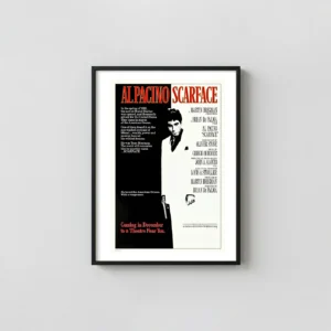 Scarface | Movie Poster | Classic Black and White Tony Montana Cult Classic Movies Posters xe2x80x93 Portrait Frame Wall Art Mockup | MerchFuse
