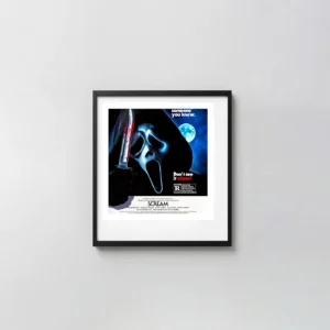 Scream (2022) | Movie Poster | Ghostface, Bloody Knife & Blue Moon Art Horror Movies Posters xe2x80x93 Square Frame Wall Art Mockup | MerchFuse