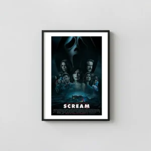 Scream (2022) | Horror Movie Poster | Ghostface Mask & Main Cast Horror Movies Posters xe2x80x93 Portrait Frame Wall Art Mockup | MerchFuse
