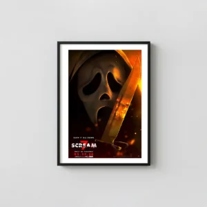 Scream 7 Movie Poster | Ghostface, Knife & Fire Reflection Art Horror Movies Posters xe2x80x93 Portrait Frame Wall Art Mockup | MerchFuse