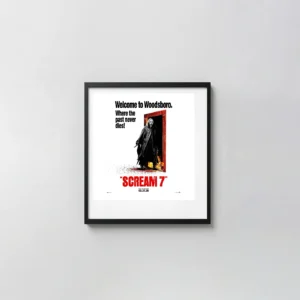 Scream 7 | Horror Movie Poster | Ghostface Doorway Fire Wall Horror Movies Posters xe2x80x93 Square Frame Wall Art Mockup | MerchFuse