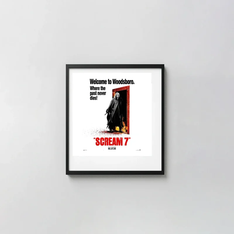 Scream 7 | Horror Movie Poster | Ghostface Doorway Fire Wall Art Print
